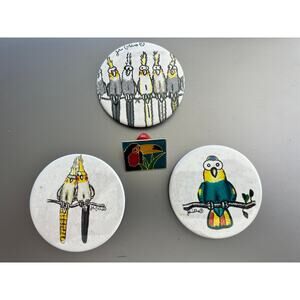 Lot of 4 Vintage Bird Pins; 3 are Artist Drawn and 1 Brass